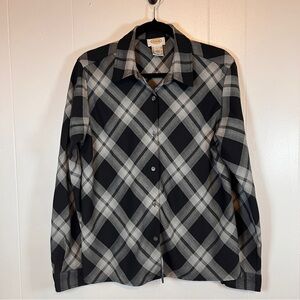 Vintage Talbots Women's Shirt Size Large Classic Plaid Black White Gray Button